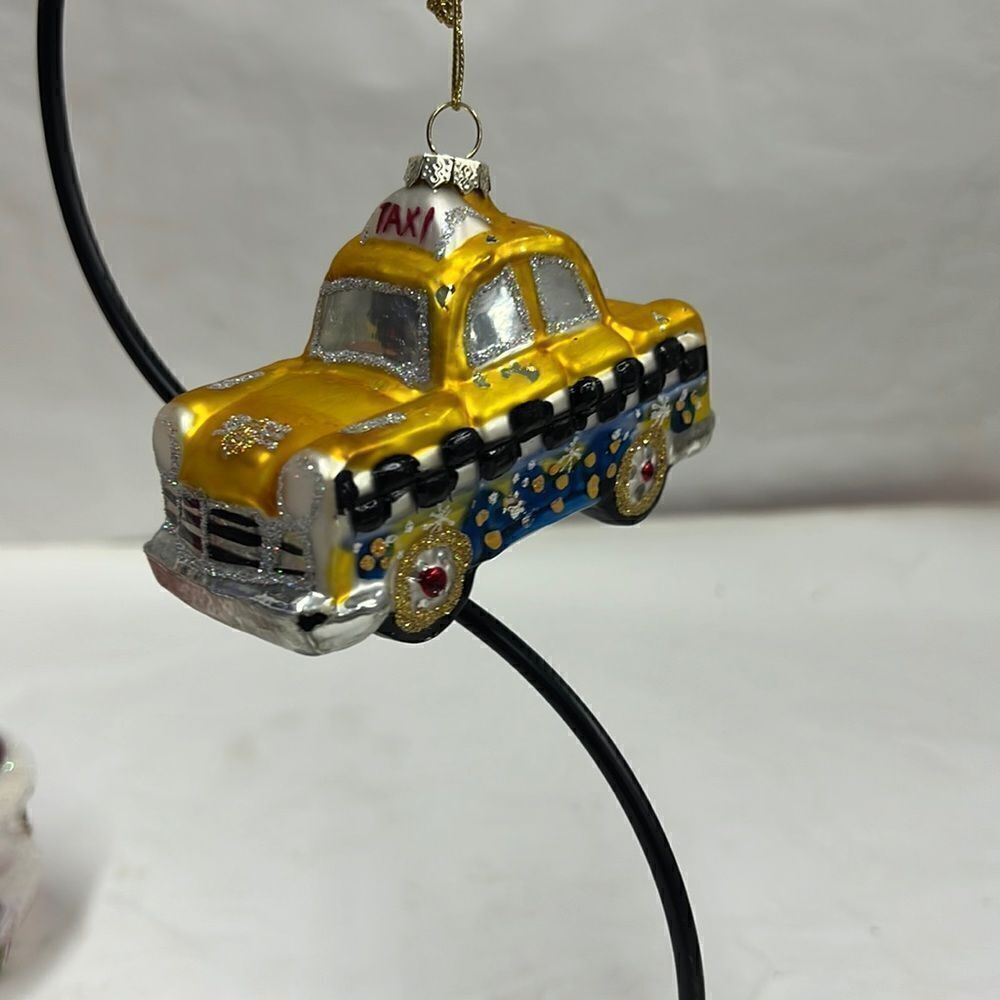 Vintage Glass Taxi Christmas Ornament